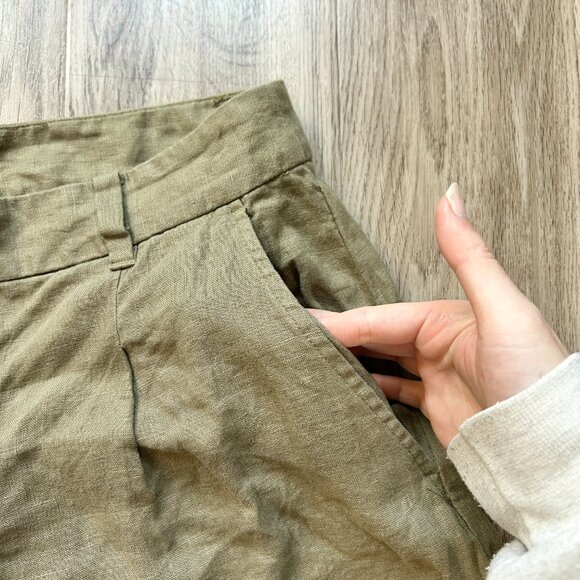 Madewell The Harlow Wide-Leg Pant 100% Linen in Olive Green Size 14 Petite - Picture 7 of 13